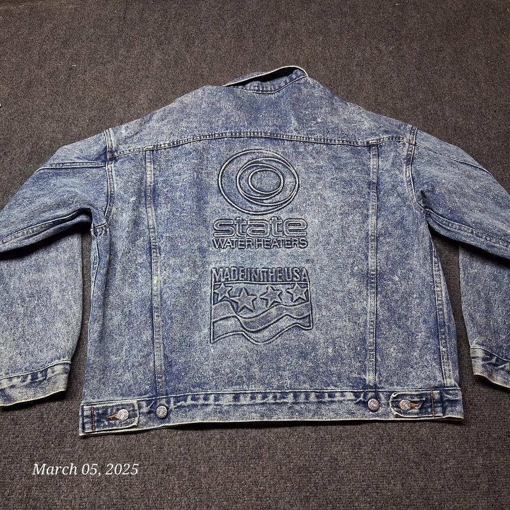 VTG  Tyca Embossed Acid Wash Denim Jean Jacket Men Large‎ Blue Button Up